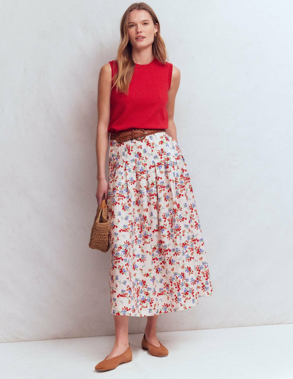 Valentina Linen Skirt-Ivory, Bloom Scatter / Boden us