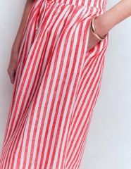 Emma Linen Maxi Skirt-Bright Cherry and Ivory Stripe / Boden
