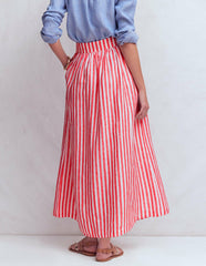 Emma Linen Maxi Skirt-Bright Cherry and Ivory Stripe / Boden
