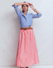 Emma Linen Maxi Skirt-Bright Cherry and Ivory Stripe / Boden