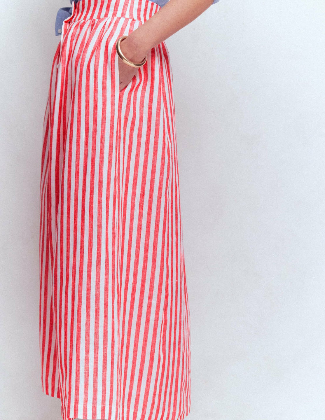 Emma Linen Maxi Skirt-Bright Cherry and Ivory Stripe / Boden