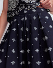 Verity Broderie Poplin Skirt-Navy / Boden Sale
