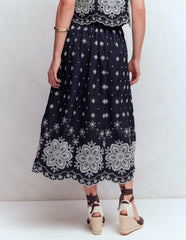 Verity Broderie Poplin Skirt-Navy / Boden Sale