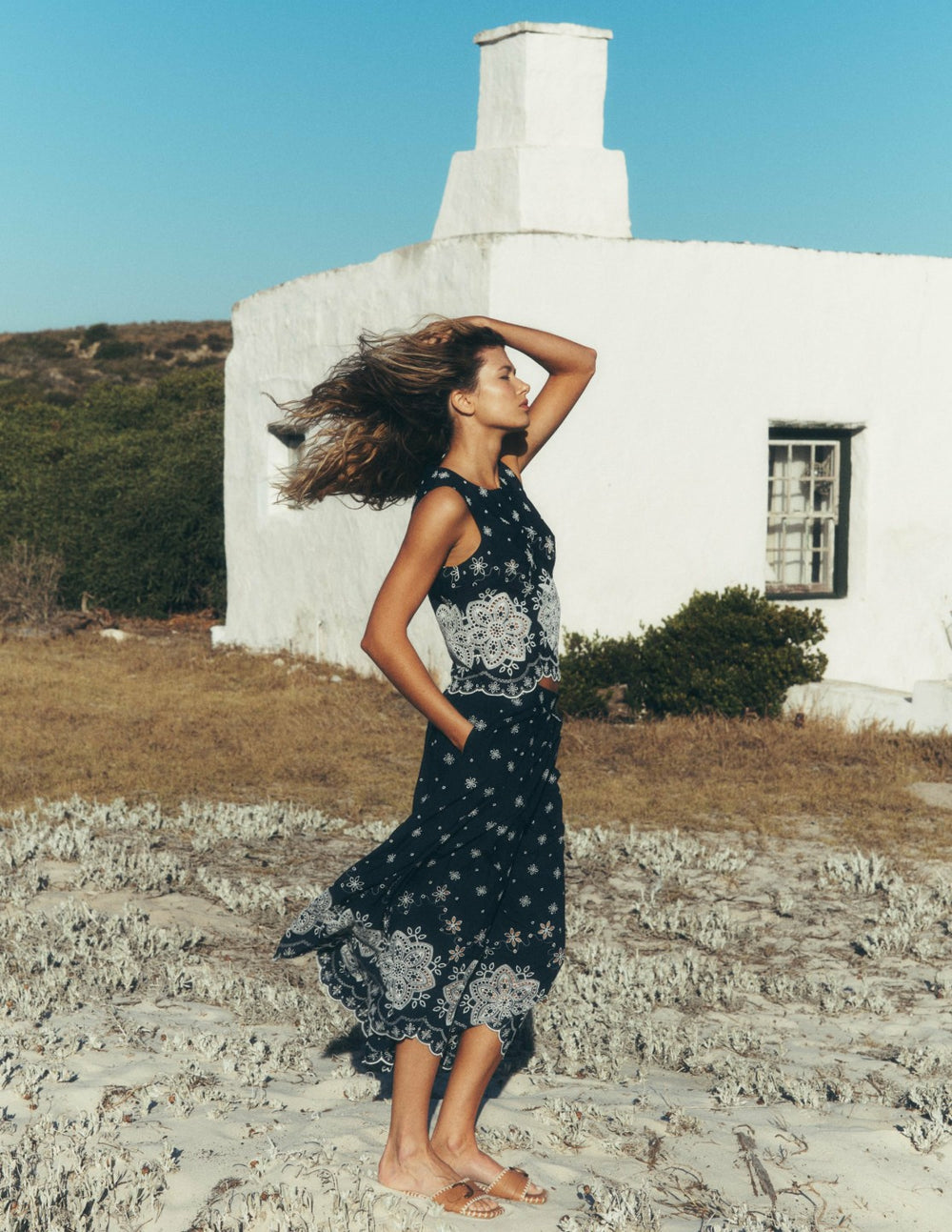 Verity Broderie Poplin Skirt-Navy / Boden Sale