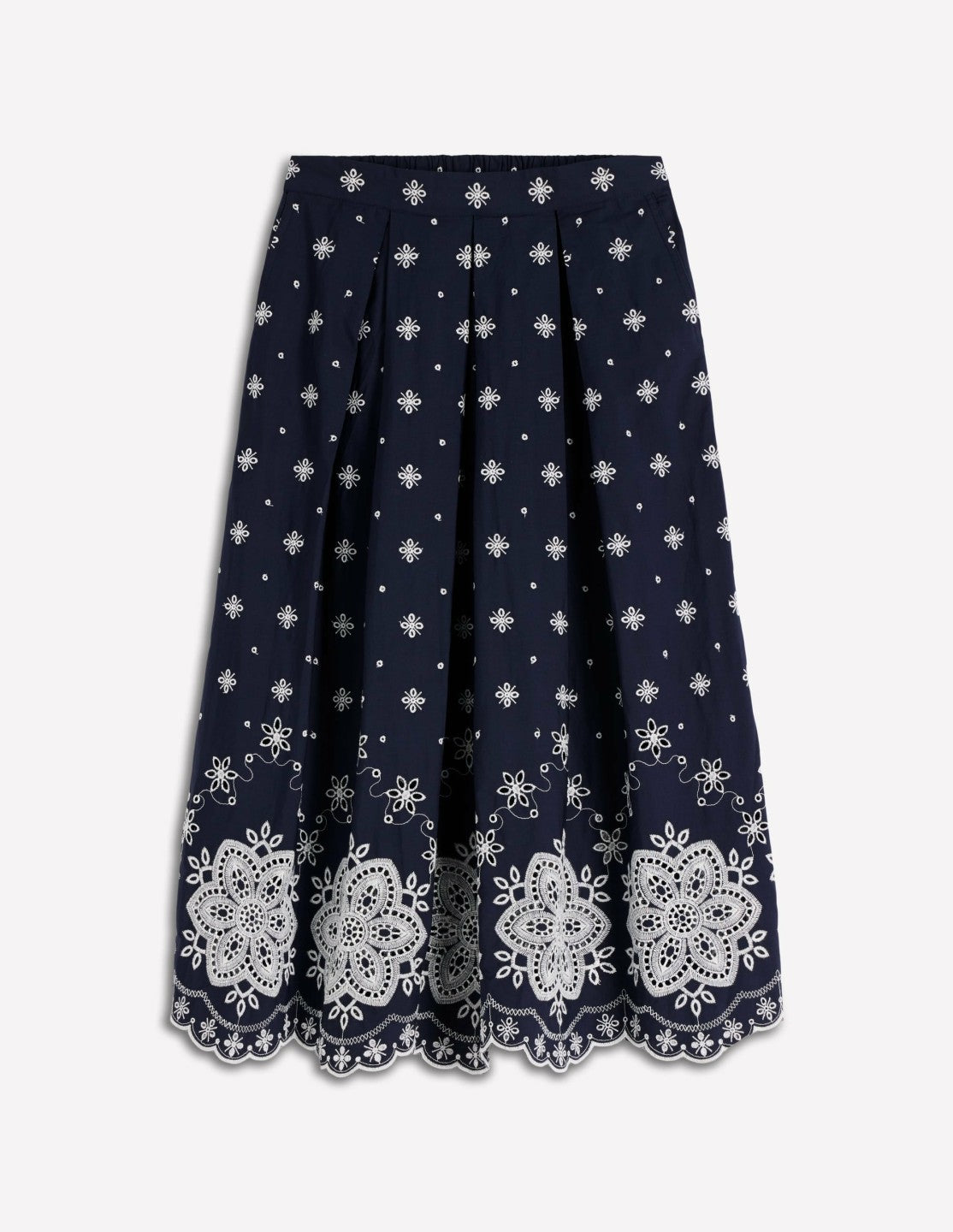 Verity Broderie Poplin Skirt-Navy / Boden Sale