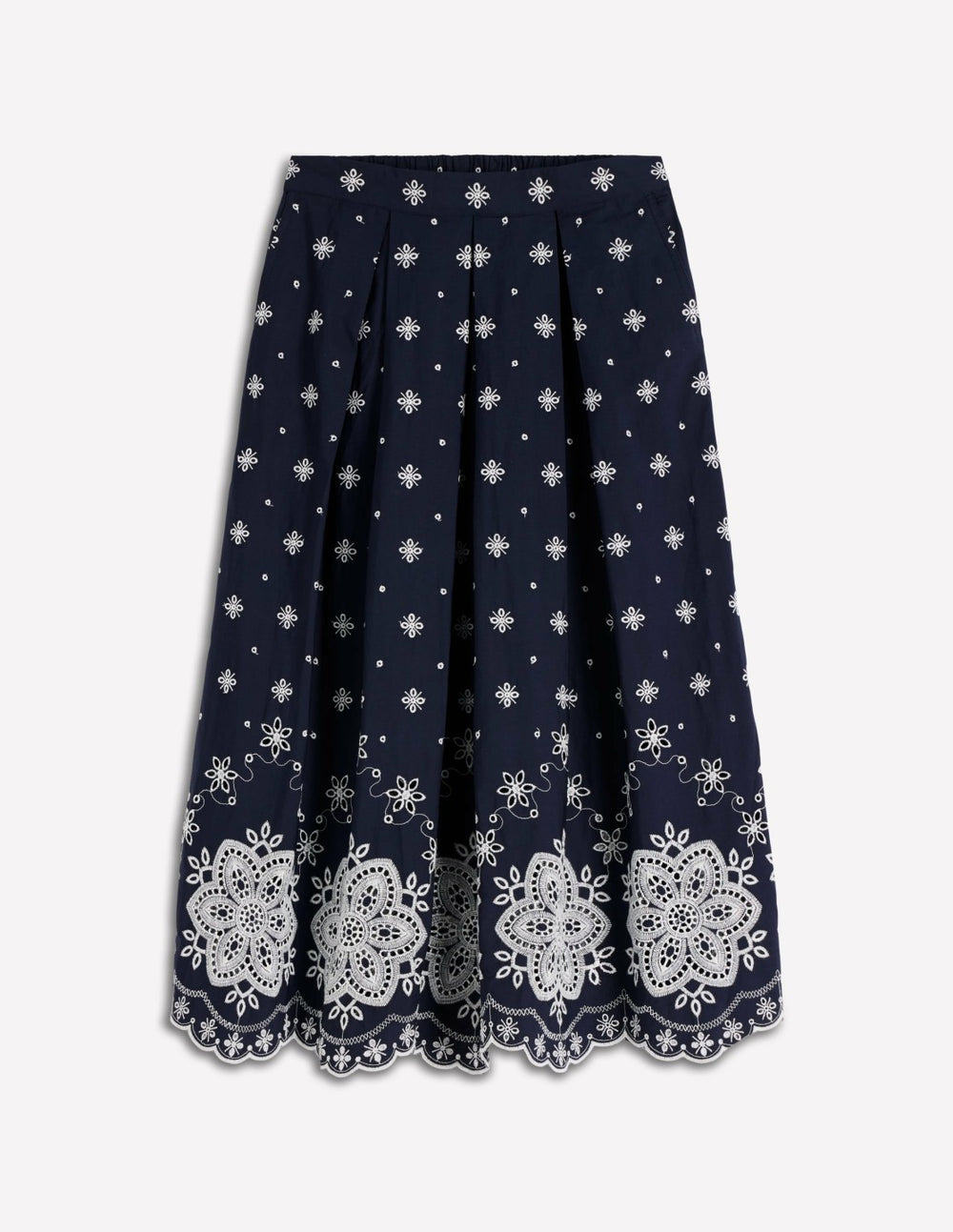 Verity Broderie Poplin Skirt-Navy / Boden Sale