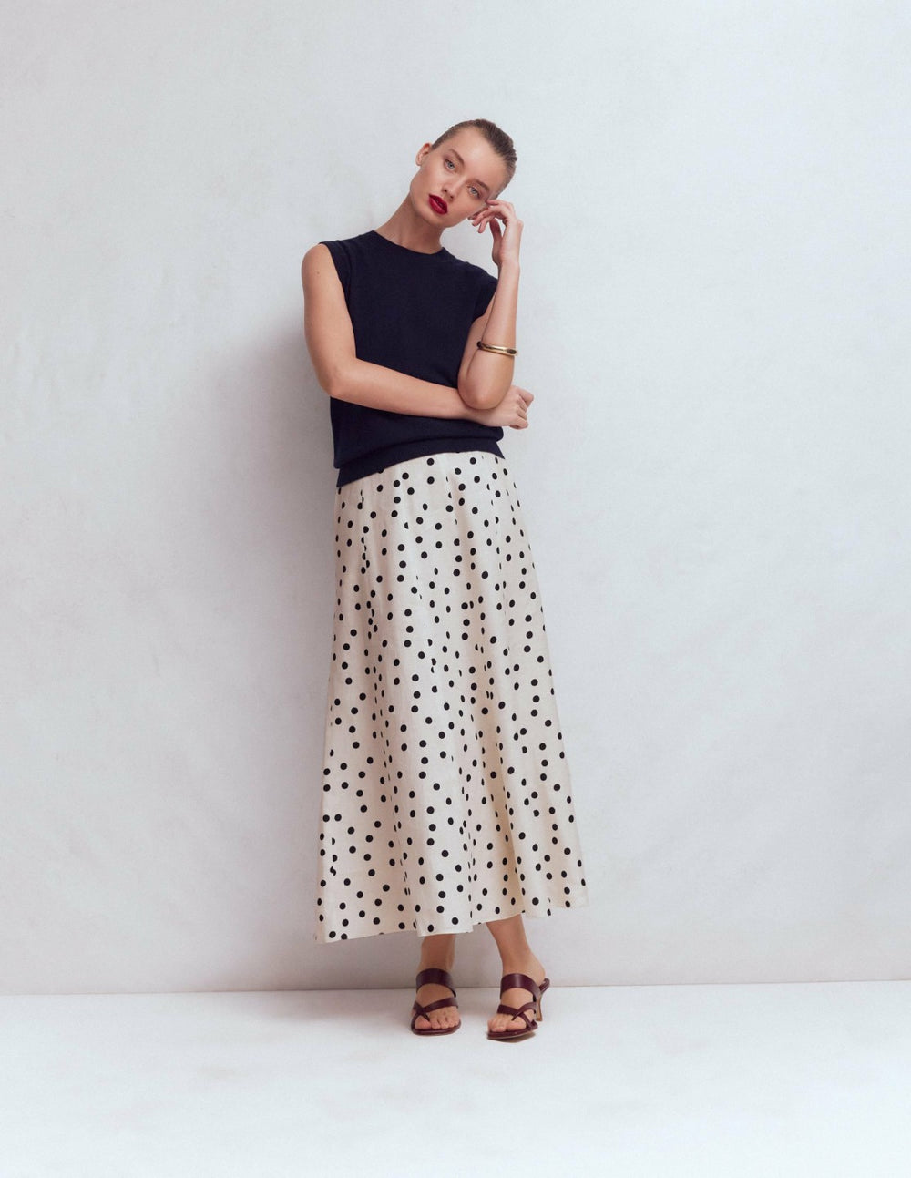 Miriam Linen Maxi Skirt-Ivory, Painted Dot / Boden Discount
