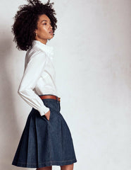 Pleated Denim Skirt-Indigo / Boden Sale