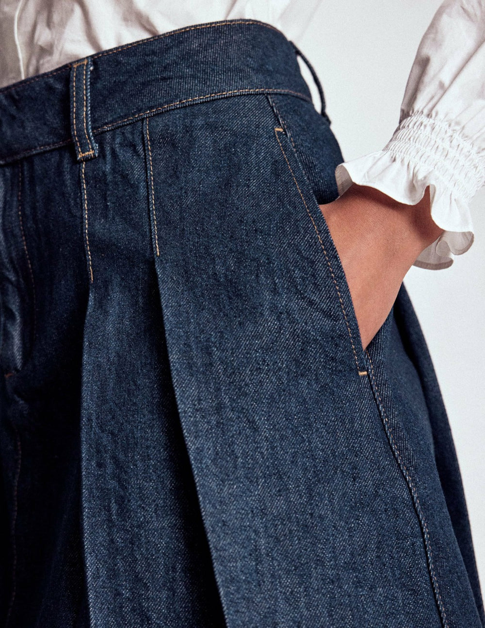 Pleated Denim Skirt-Indigo / Boden Sale