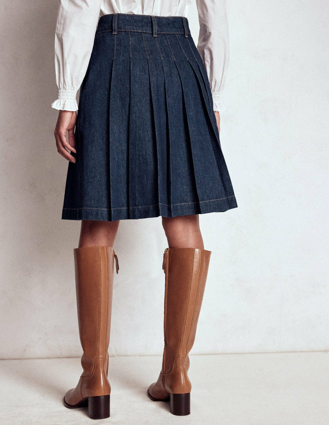Pleated Denim Skirt-Indigo / Boden Sale