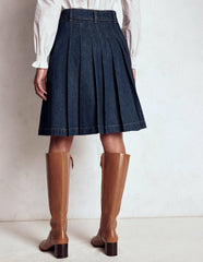 Pleated Denim Skirt-Indigo / Boden Sale