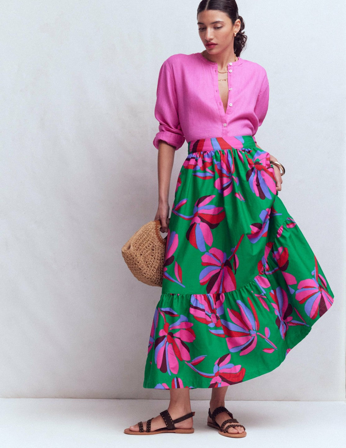 Abigail Poplin Maxi Skirt-Green, Daisy Cascade / Boden Discount