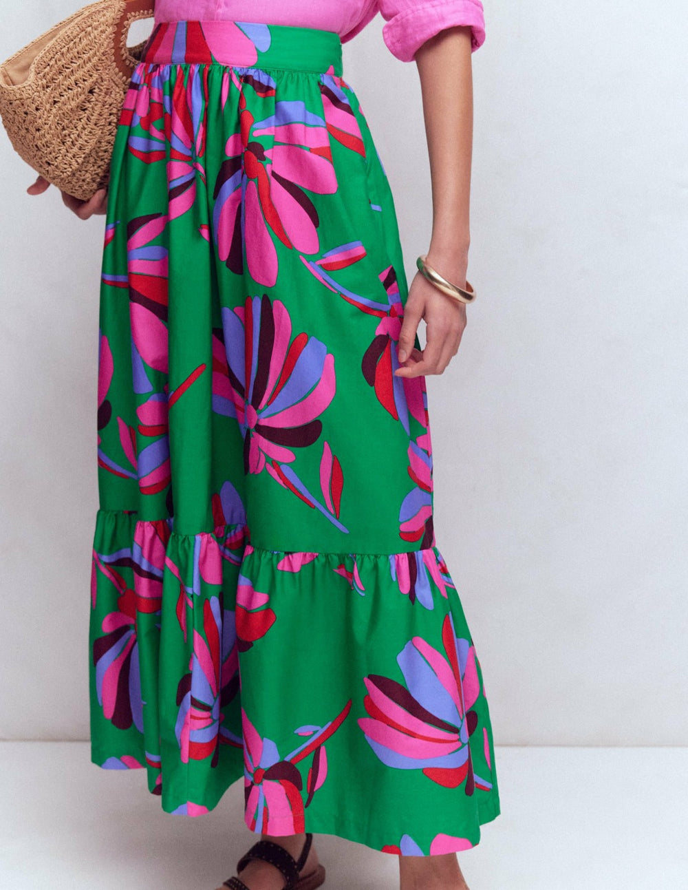 Abigail Poplin Maxi Skirt-Green, Daisy Cascade / Boden Discount