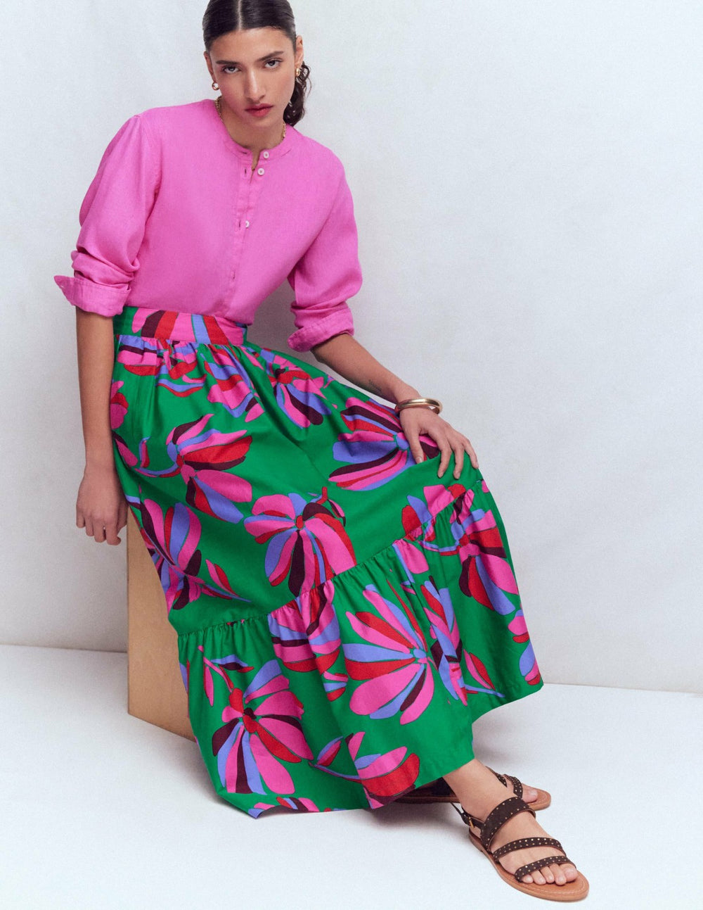 Abigail Poplin Maxi Skirt-Green, Daisy Cascade / Boden Discount