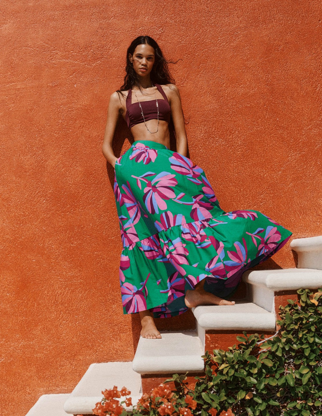 Abigail Poplin Maxi Skirt-Green, Daisy Cascade / Boden Discount