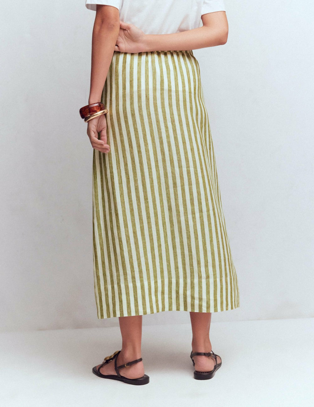Layla Linen Skirt-Green Stripe / Boden Sale