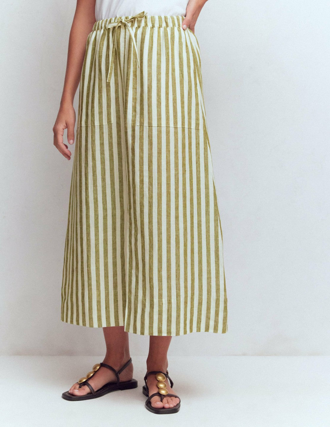 Layla Linen Skirt-Green Stripe / Boden Sale