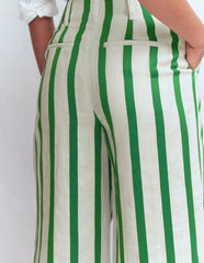 Mayfair Linen Pants-Ivory, Fresh Green Stripe / Boden Discount