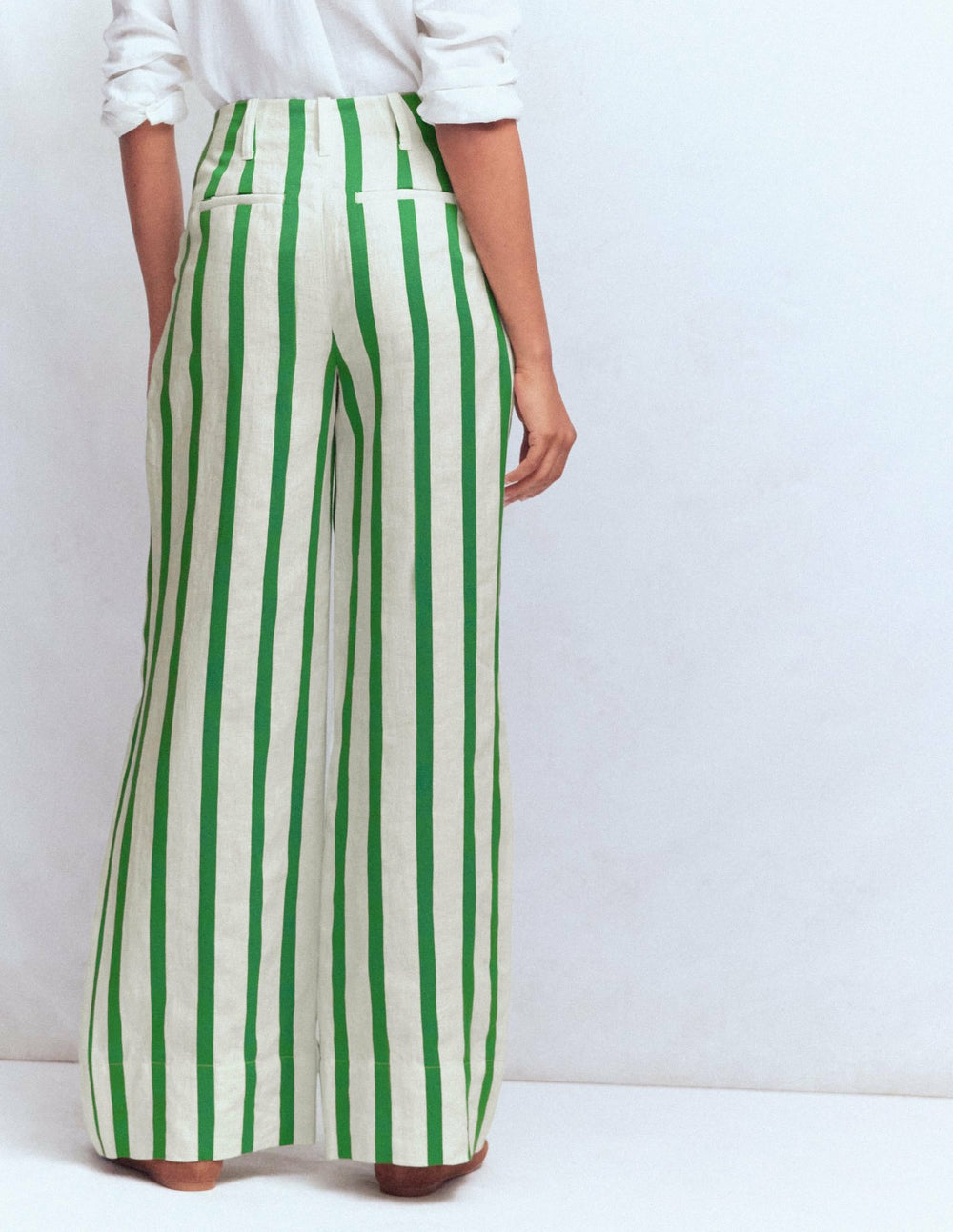 Mayfair Linen Pants-Ivory, Fresh Green Stripe / Boden Discount