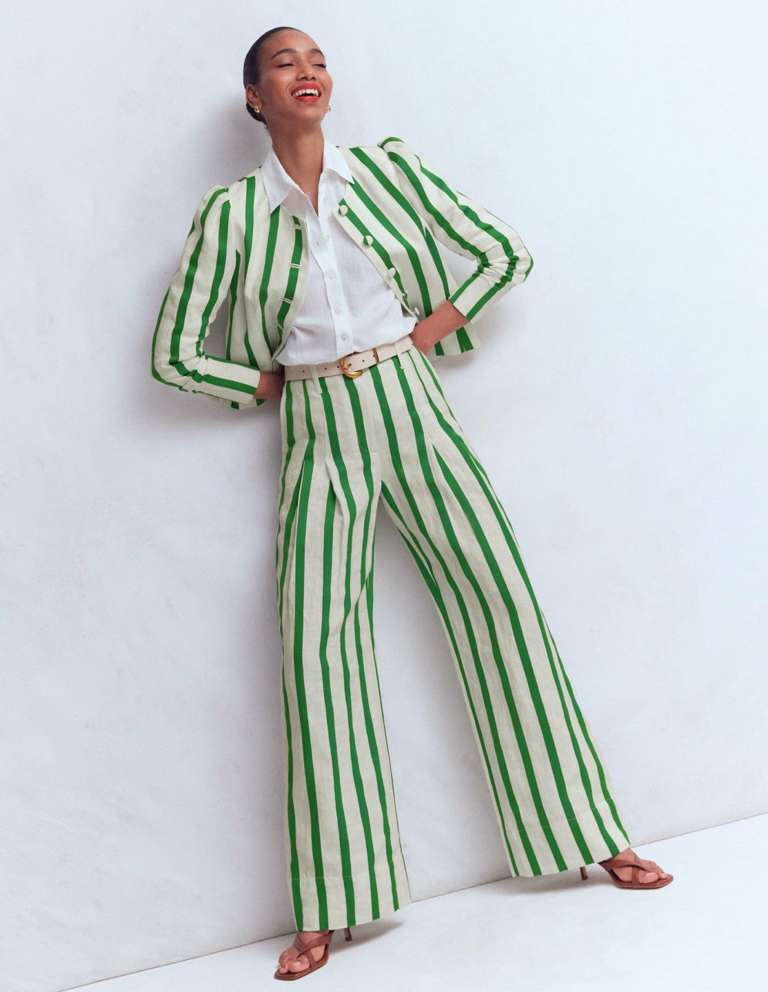 Mayfair Linen Pants-Ivory, Fresh Green Stripe / Boden Discount