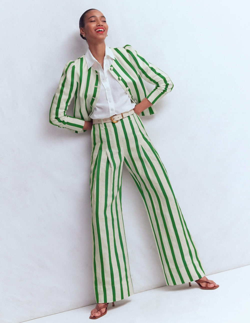 Mayfair Linen Pants-Ivory, Fresh Green Stripe / Boden Discount