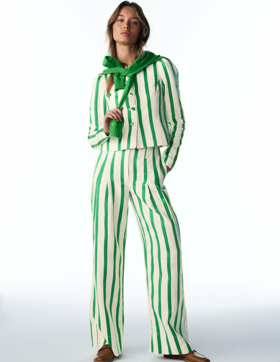 Mayfair Linen Pants-Ivory, Fresh Green Stripe / Boden Discount