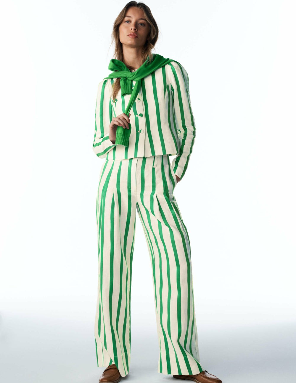 Mayfair Linen Pants-Ivory, Fresh Green Stripe / Boden Discount