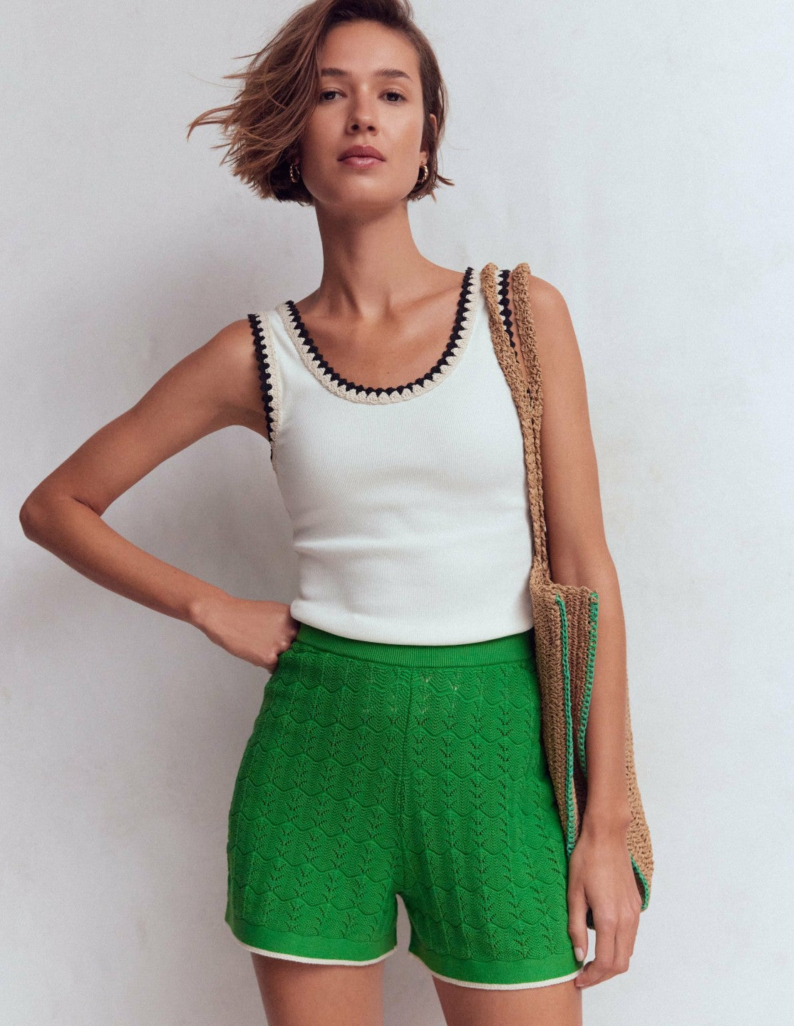 Knitted Pointelle Shorts-Lime Juice Green / Boden us