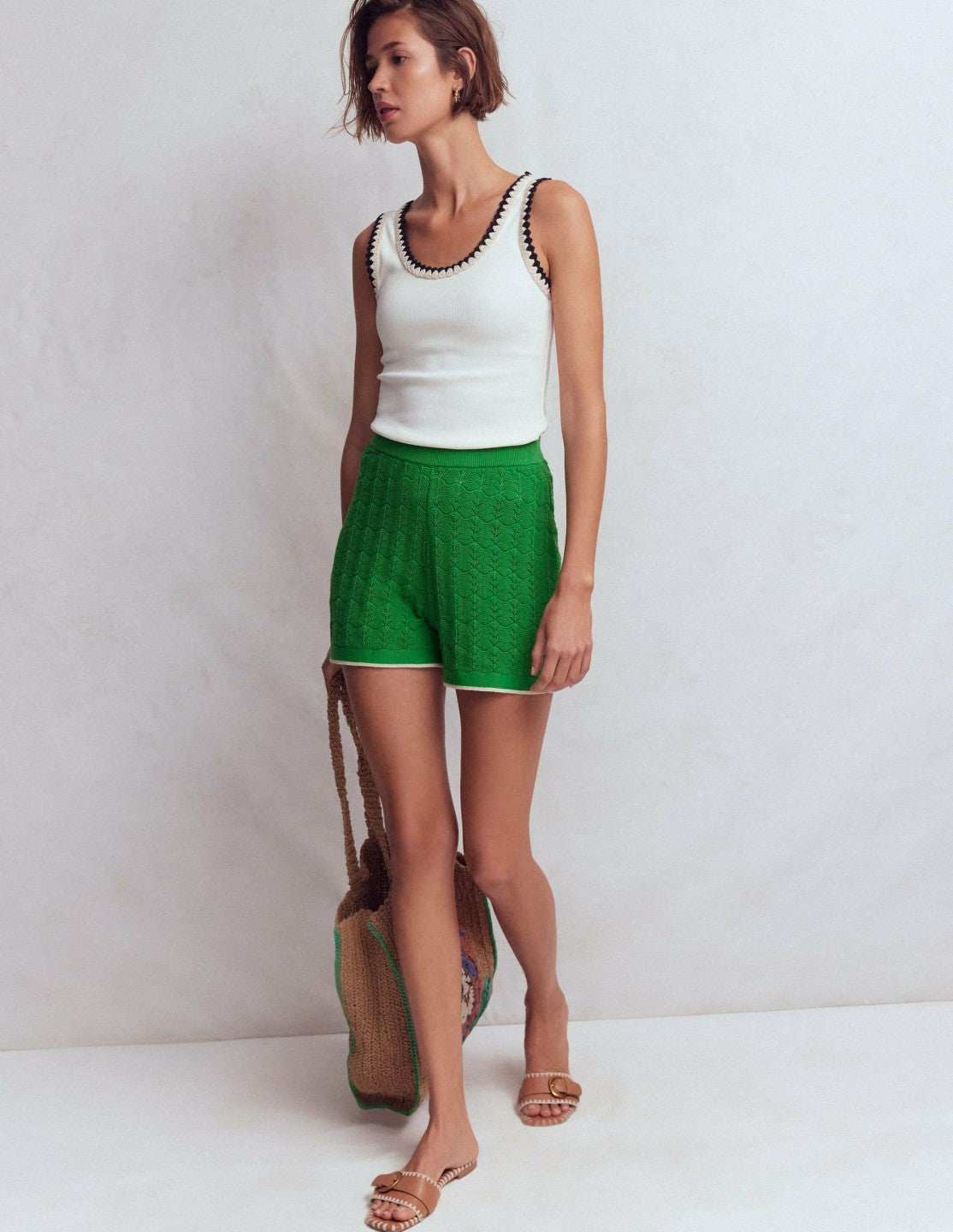 Knitted Pointelle Shorts-Lime Juice Green / Boden us