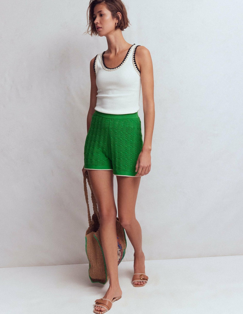 Knitted Pointelle Shorts-Lime Juice Green / Boden us
