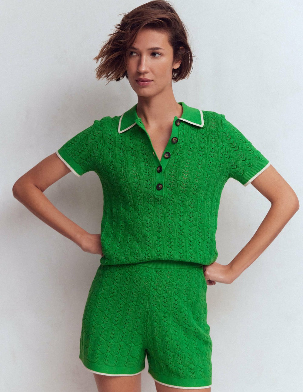 Pointelle Henley T-shirt-Online Lime / Boden