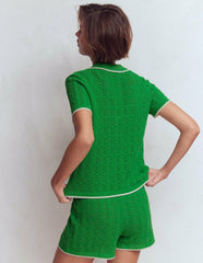 Pointelle Henley T-shirt-Online Lime / Boden