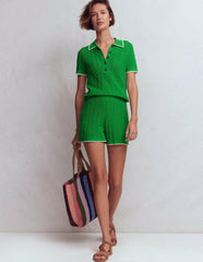 Pointelle Henley T-shirt-Online Lime / Boden