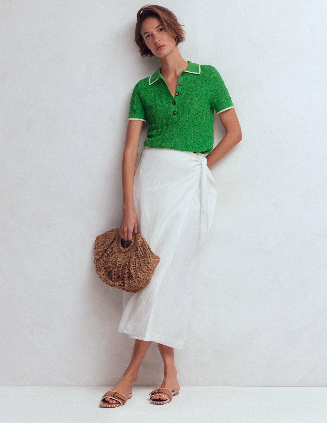 Pointelle Henley T-shirt-Online Lime / Boden