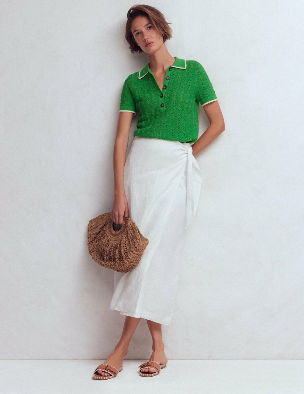 Pointelle Henley T-shirt-Online Lime / Boden