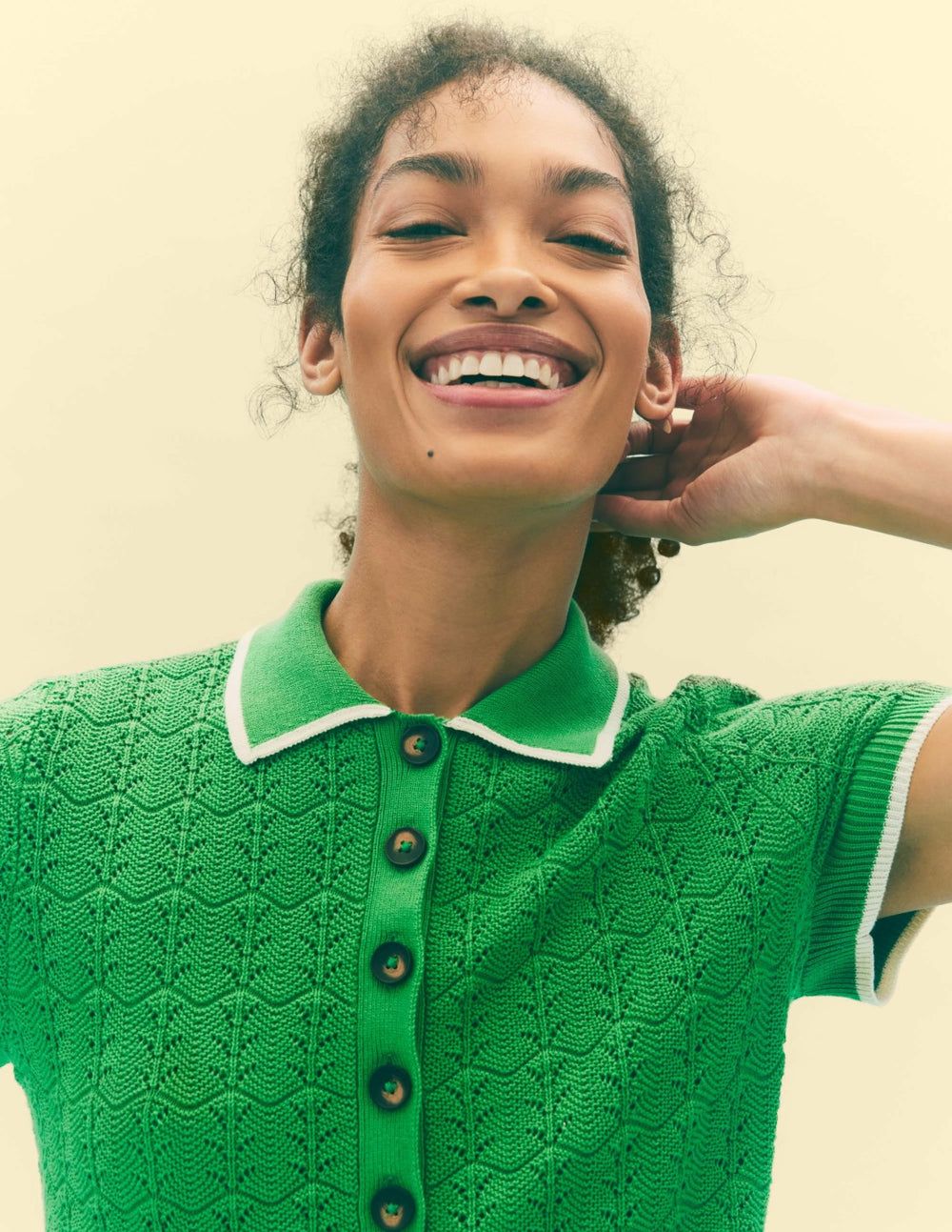 Pointelle Henley T-shirt-Online Lime / Boden