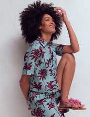 Short Sleeve Linen Shirt-Seamist Blue, Palm Paradise / Boden Sale