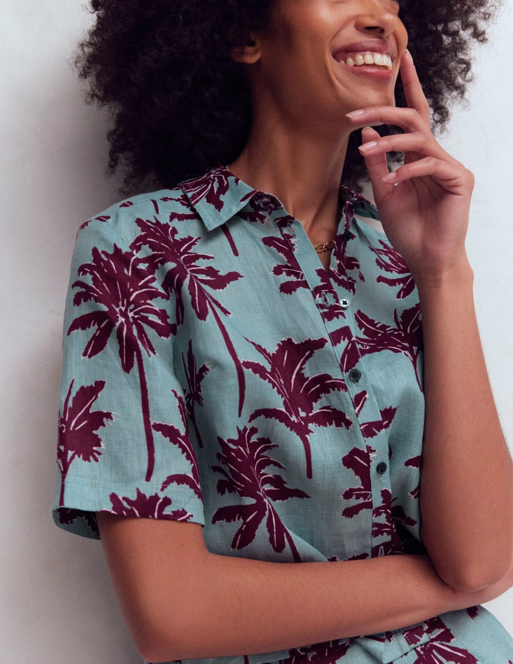 Short Sleeve Linen Shirt-Seamist Blue, Palm Paradise / Boden Sale