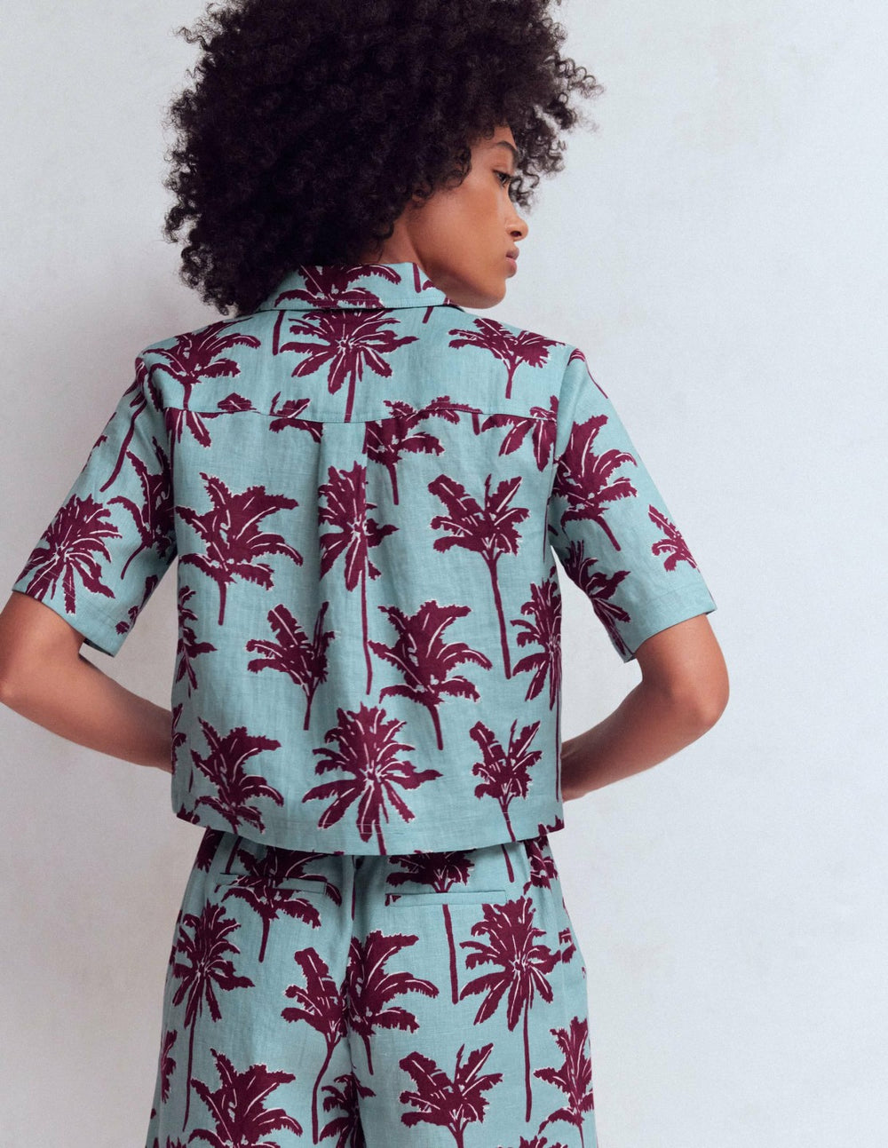 Short Sleeve Linen Shirt-Seamist Blue, Palm Paradise / Boden Sale
