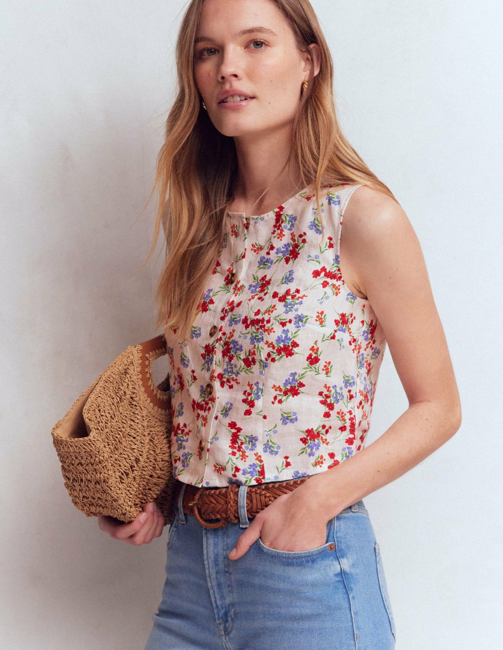 Andrea Linen Shell Top-Ivory, Bloom Scatter / Boden Online