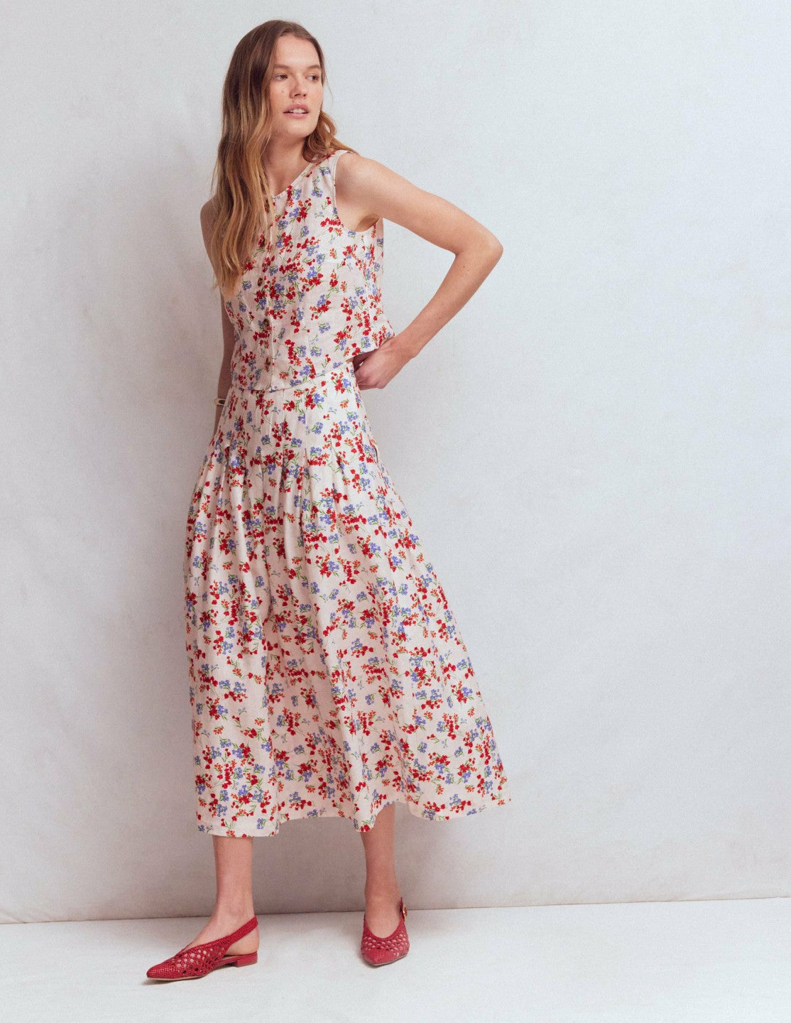 Andrea Linen Shell Top-Ivory, Bloom Scatter / Boden Online