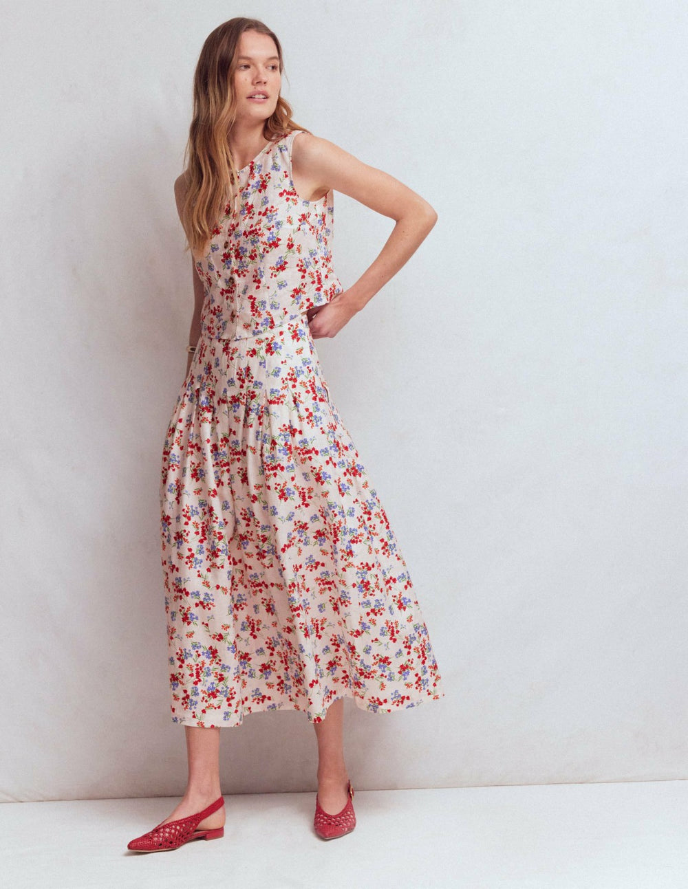 Andrea Linen Shell Top-Ivory, Bloom Scatter / Boden Online