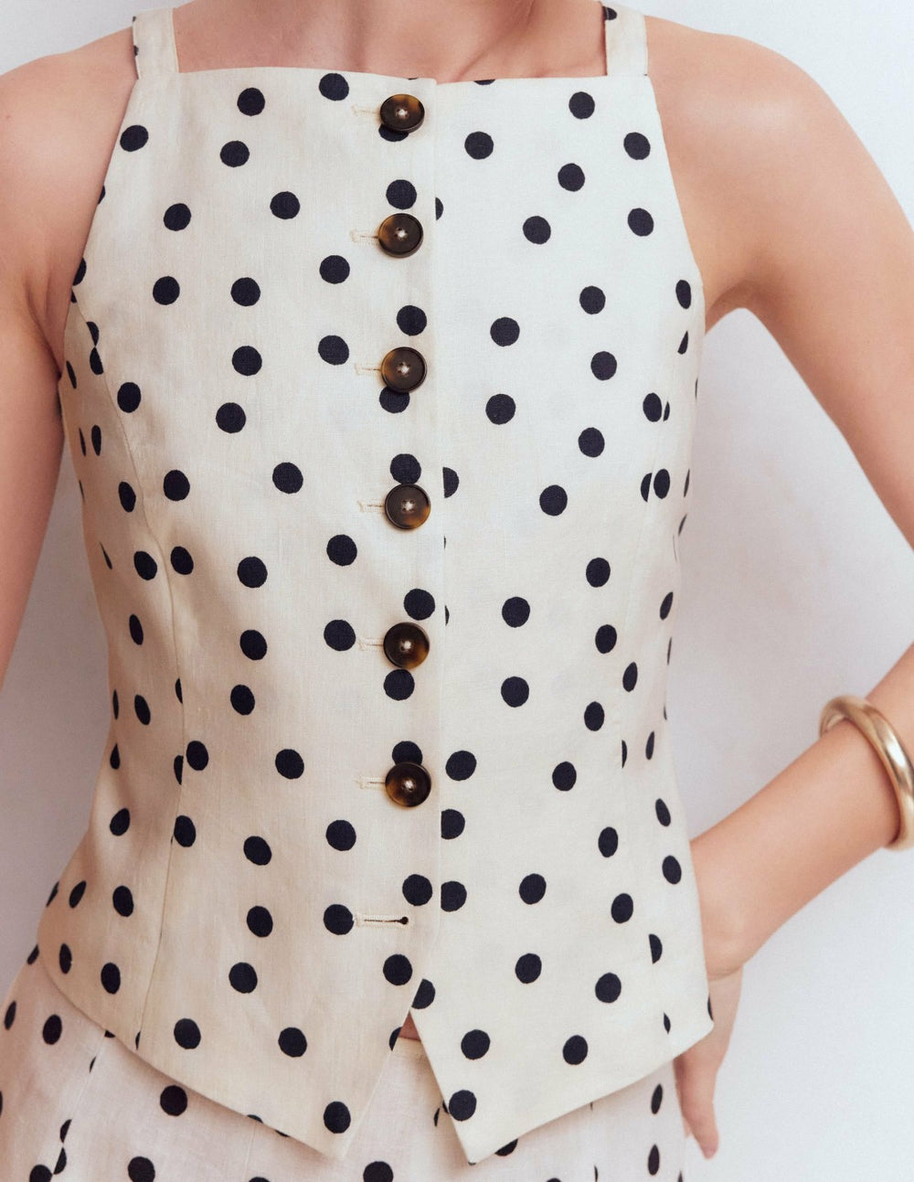 Square Neck Linen Waistcoat-Ivory, Painted Dot Spaced / Boden Outlet