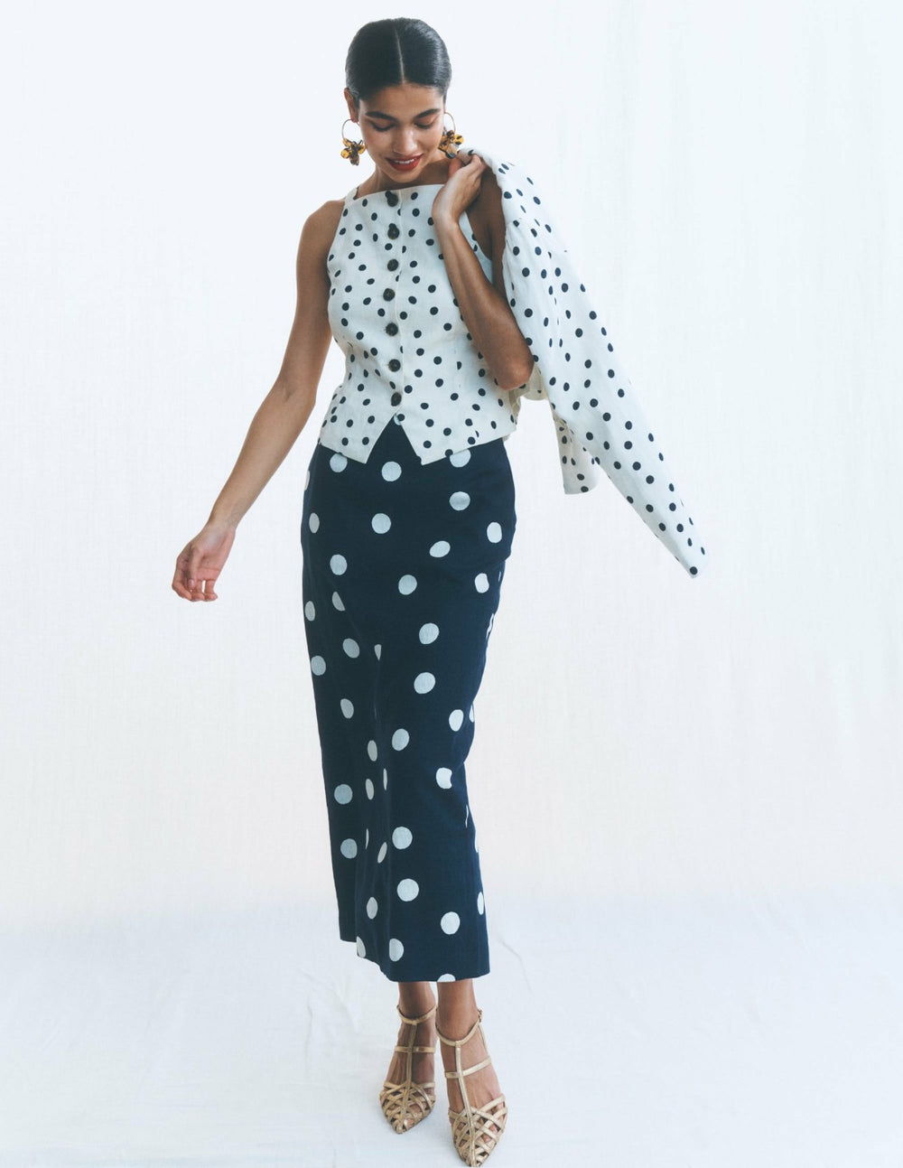 Square Neck Linen Waistcoat-Ivory, Painted Dot Spaced / Boden Outlet