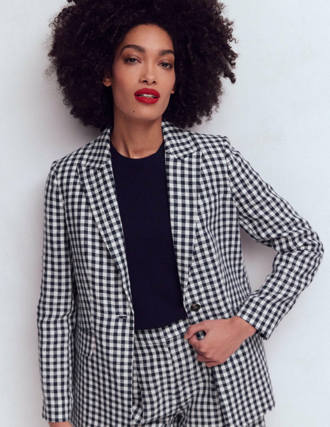 Woodbridge Linen Blazer-Navy, Ivory Gingham / Boden On sale