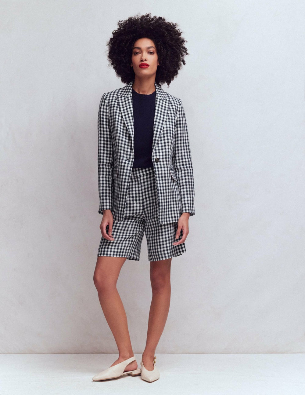 Woodbridge Linen Blazer-Navy, Ivory Gingham / Boden On sale