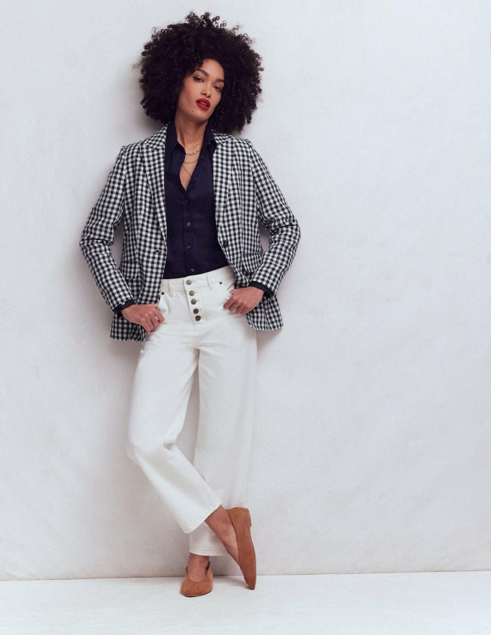 Woodbridge Linen Blazer-Navy, Ivory Gingham / Boden On sale
