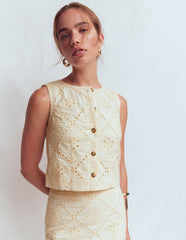 Andrea Cotton Shell Top-Ivory broderie / Boden us