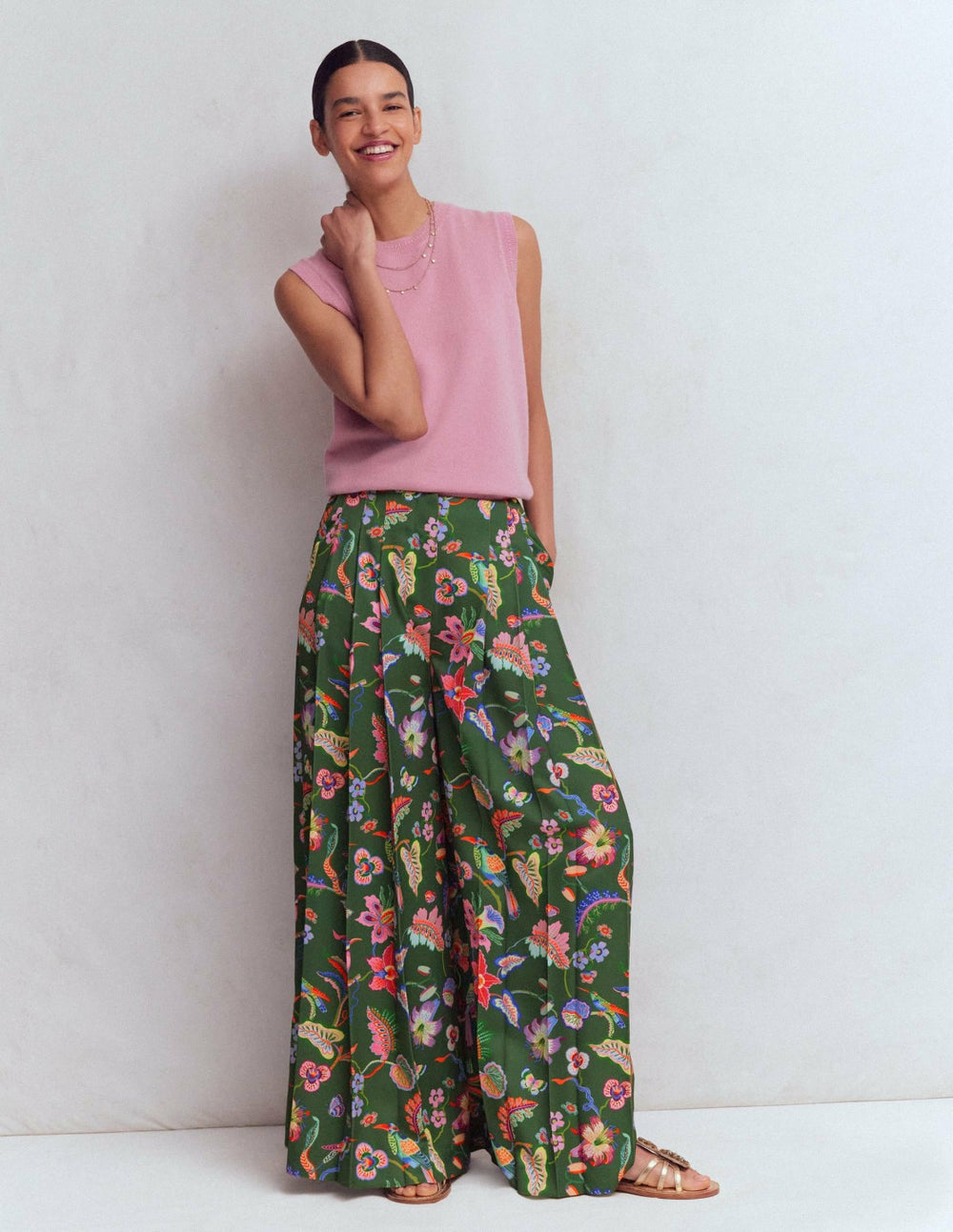 Regent Wide Leg Pants-Hunter Green, Orchid Canopy / Boden Online