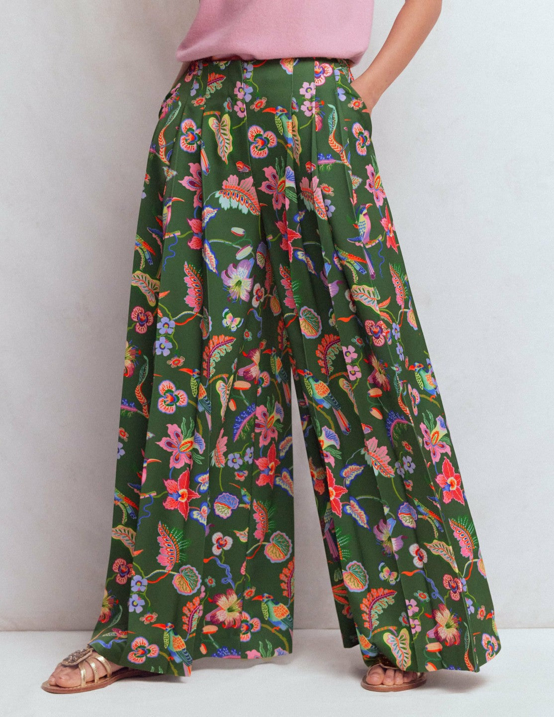 Regent Wide Leg Pants-Hunter Green, Orchid Canopy / Boden Online